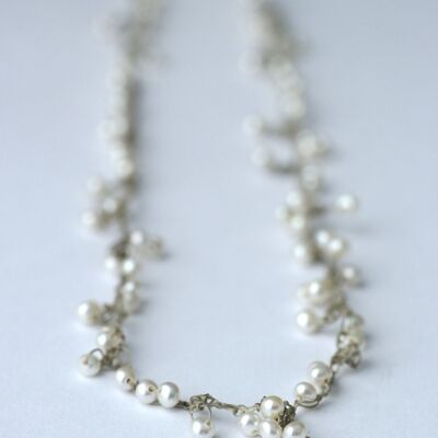 collana di perle, collana all'uncinetto con perle bianche, p66