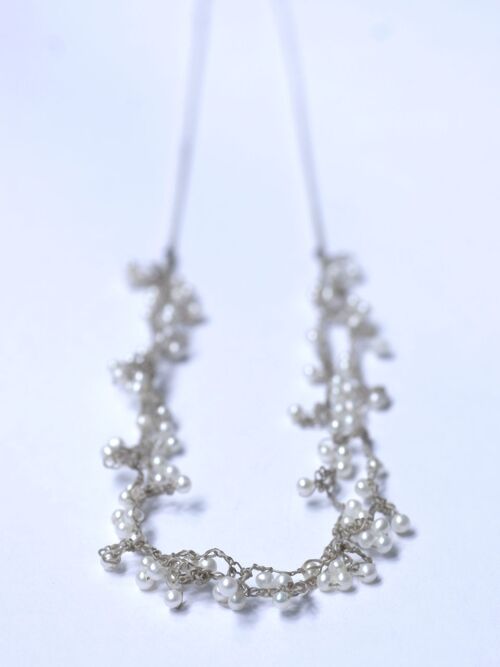 parelketting, gehaakte sieraden witte pareltjes p66 dubbel