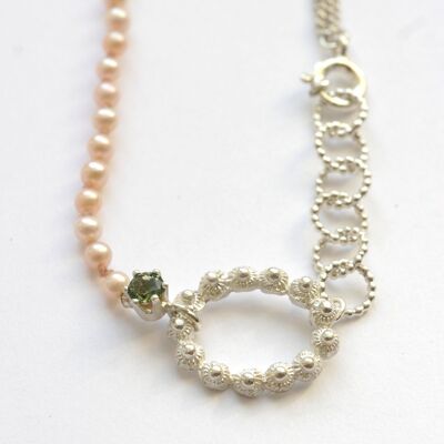 Zeeland necklace oval with tourmaline and pink pearl