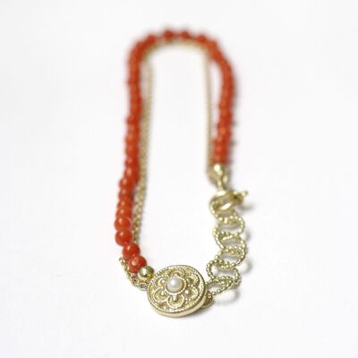 Bracelet Zeeland en or corail sanguin avec perle blanche