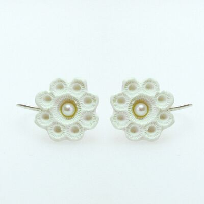 va boucles d'oreilles porcelaine blanche et perles