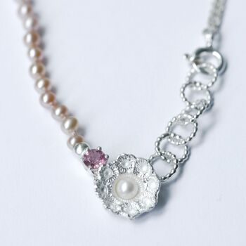 Collier Zeeland petit bouton avec topaze et perles roses 1