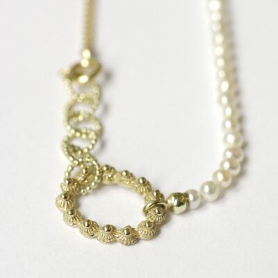 Zeeland Halskette ovale goldene weiße Perlen