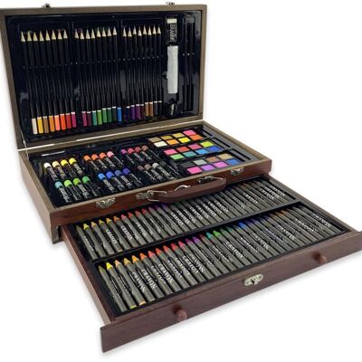 Professional wooden drawing/and oil crayon case