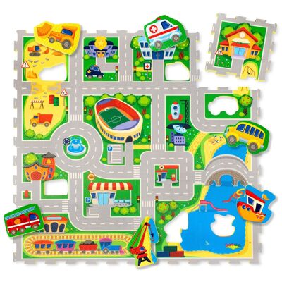 Tappetino puzzle Hakuna Mat per bebè «City» 1,2 x 1,2 m