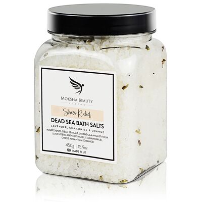 Sels de bain anti-stress - Fabriqué au Royaume-Uni (450 g) Sel de bain naturel de la mer Morte pour femmes, hommes, filles et enfants. Détox de Luxe aux Huiles Essentielles