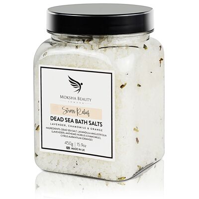 Bath Salts Stress Relief - Made in UK (450g) Natural Dead Sea Bath Salt for Women, Men, Girls and Kids. Luxury Detox with Essential Oils