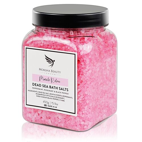Bath Salts Muscle Ache - Made in UK (450g) Natural Dead Sea Bath Salt for Women, Men, Girls and Kids. Luxury Detox with Essential Oils