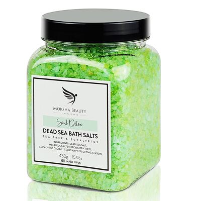 Sel de bain pour tremper les pieds - Huiles d'arbre à thé et d'eucalyptus Sels de bain de la mer Morte fabriqués au Royaume-Uni [450g] 100% naturel, tue les bactéries - Combat le pied d'athlète