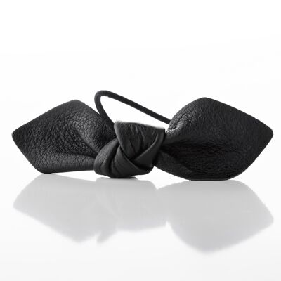 Cravatta grande per capelli con fiocco in pelle nera