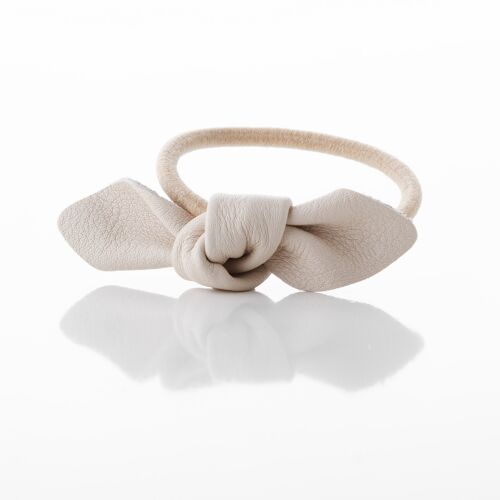 Leather Bow Small Hair Tie White