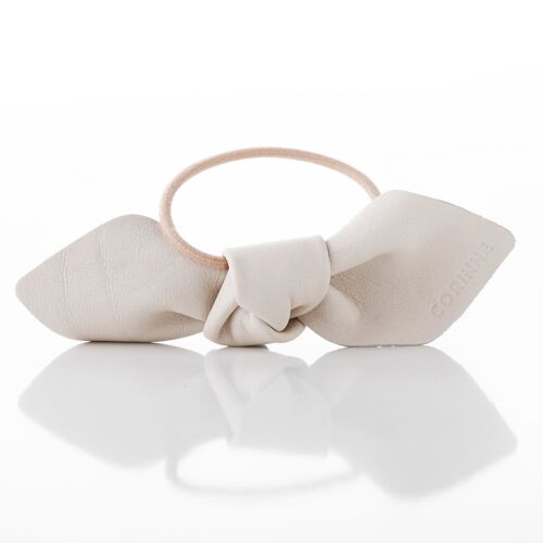 Leather Bow Big Hair Tie White
