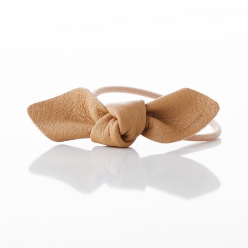 Leather Bow Small Hair Tie Camel