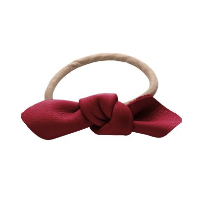 Leather Bow Small Hair Tie Red