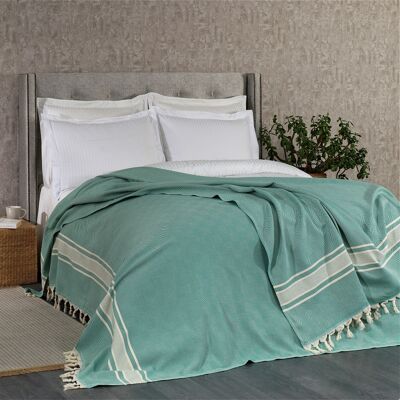 Linear Cotton Blanket | Bottle Green on Natural | 270 x 260 cm