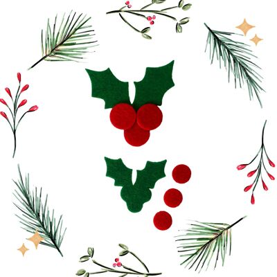 Hojas de acebo navideñas de fieltro para decoración, troqueladas