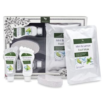 Coffret Cadeau Pédicure Soins des Pieds - Coffret Soin des Pieds | Gommage pour les pieds à la menthe et au citron, lotion pour les pieds, masque pour les pieds, pierre ponce 1