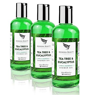 Savon antifongique à l'huile d'arbre à thé - [Fabriqué au Royaume-Uni] Gel douche 100% naturel pour le corps | nettoyant naturel soulage les odeurs et démangeaisons du pied d'athlète | Apaise la peau sèche | 250 ml