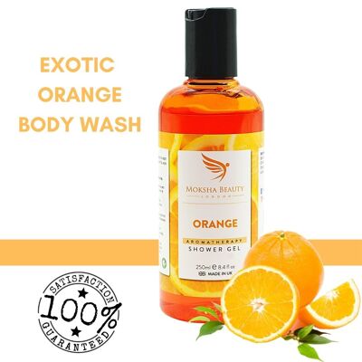 Gel de ducha de naranja para el cuerpo - [Fabricado en Reino Unido] Gel de baño refrescante con extracto de naranja vigorizante | Gel de ducha espumoso con fragancia | Vegano Libre de crueldad | 250 ml