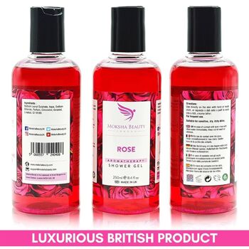 Gel douche à la rose pour le corps - [Fabriqué au Royaume-Uni] Gel douche rafraîchissant pour le corps | Savon Moussant Gel Douche Rose | Végétalien sans cruauté | 250 ml 8