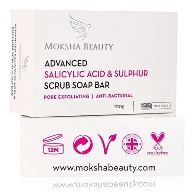 Sulphur Soap Bar with Salicylic Acid - [Made In U.K] Advanced Salicylic Acid & Sulphur Scrub Treatment Face Soap Bar | Paraben and Cruelty Free - 100g