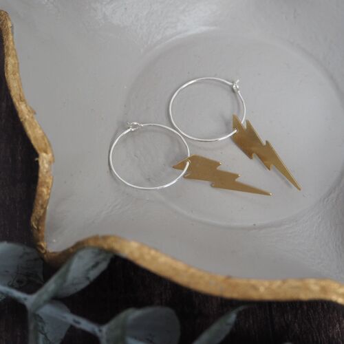 Brass Earrings Medium Lightening Bolt