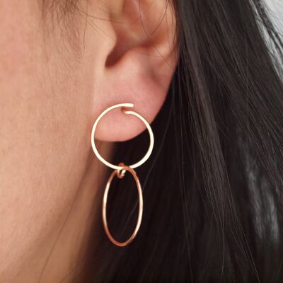 Pendientes de aro, aro doble desmontable, relleno de oro rosa