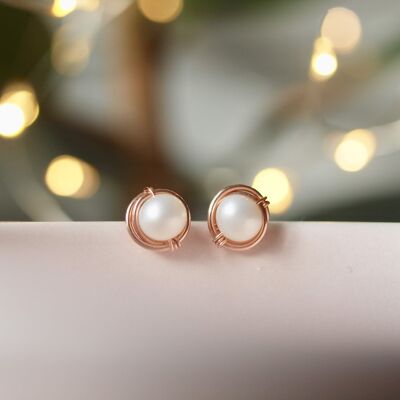 Pearl Stud Earrings Gold Filled Earrings, Rose Gold Filled White Pearl Earrings, June Baby, Bridal, Post Pearl Earrings, AAA quality