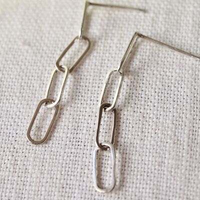 Handmade paperclip link earrings, medium length sterling silver earrings, silver paperclip earrings
