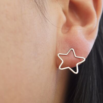 silver star stud earrings, daily earrings, star stud earrings, polished silver or satin finished, gift for her, modern minimalist jewelry