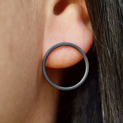 Circle Black Stud, black oxidized hoop earrings, punk jewelry, black gunmetal hoop earrings, black gunmetal hoop earrings