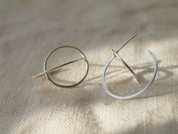 Boucles d’oreilles Silver Hoops Stud, cerceaux en cercle perpendiculaire 3D, brillance poli, look quotidien tendance 3