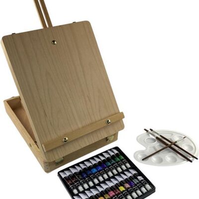 Wooden painting case including easel