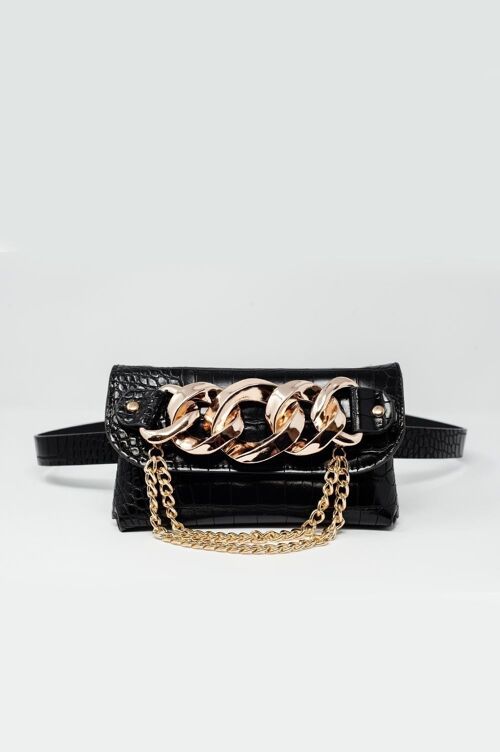Bumbag belt with gold chain trim in black