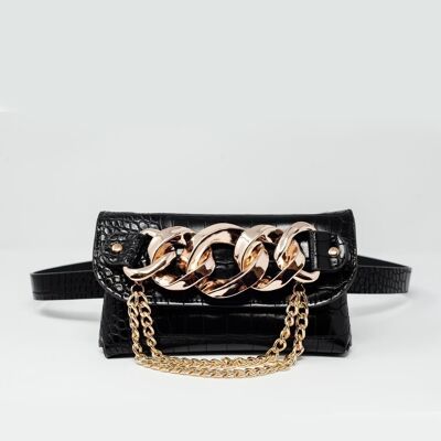 Bumbag belt with gold chain trim in black