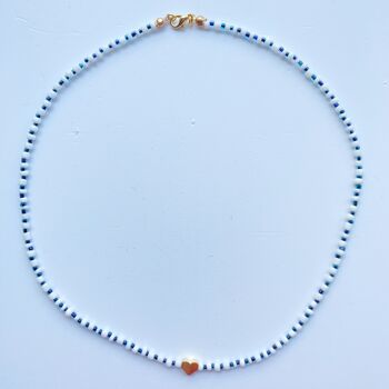 Collier De Perles Avec Charm Coeur Plaqué Or Bleu 1