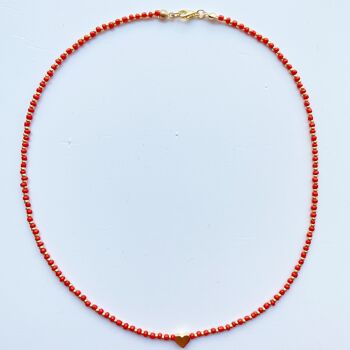 Collier De Perles Avec Charm Coeur Plaqué Or Rouge 1