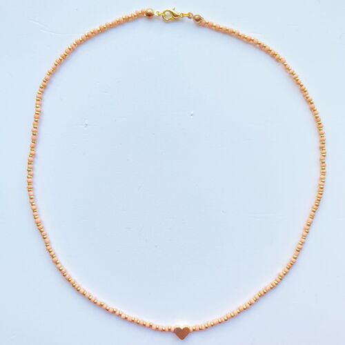 Beaded Necklace With Gold Plated Heart Charm Cream