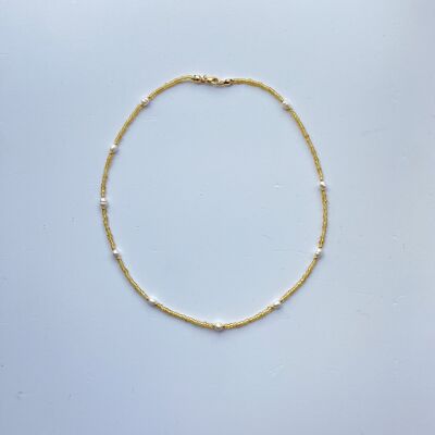 Beaded Necklace With Fresh Water Pearl - gold