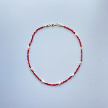 Collier de perles avec perle d'eau douce - rouge 1