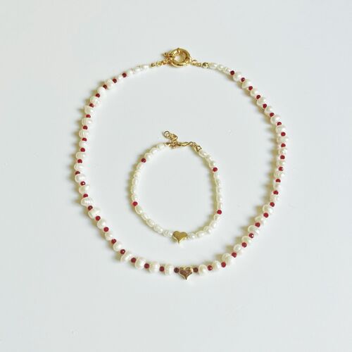 Pearl Necklace Set With Gold Plated Heart Charm
