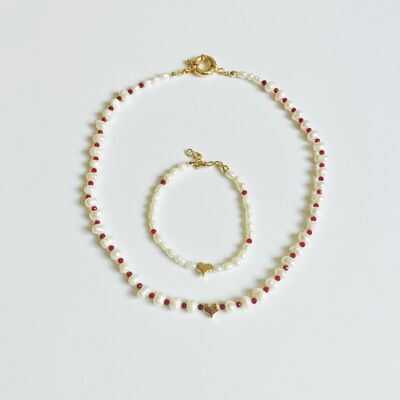 Pearl Necklace Set With Gold Plated Heart Charm