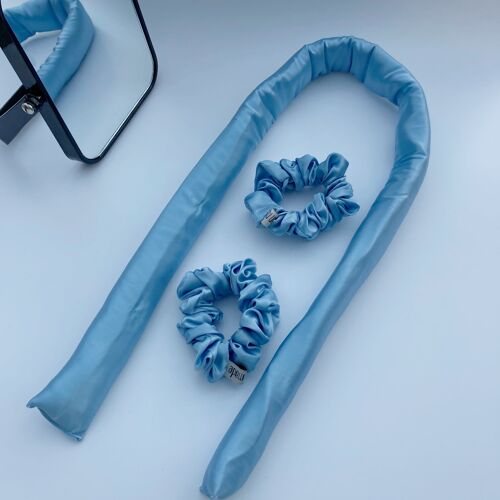 Silk Curling Ribbon, Heatless Hair Curling Set With Scrunchies - blue