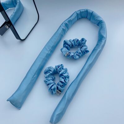Seiden-Lockenband, Heatless Hair Curling-Set mit Haargummis - blau