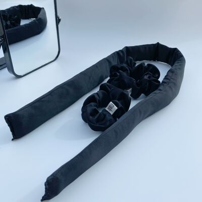 Silk Curling Ribbon, Heatless Hair Curling Set mit Scrunchies - schwarz