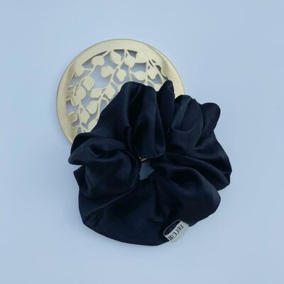 Mulberry Silk Large Hair Scrunchies, Pure Silk Large Hair Scrunchies - black