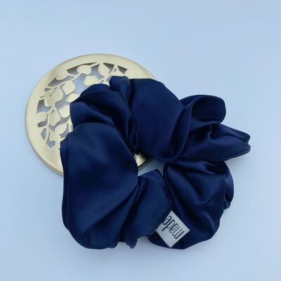 Mulberry Silk Large Hair Scrunchies, Pure Silk Large Hair Scrunchies - navy