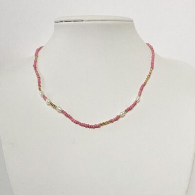 Freshwater Pearls And Bead Necklace - Choker - pink