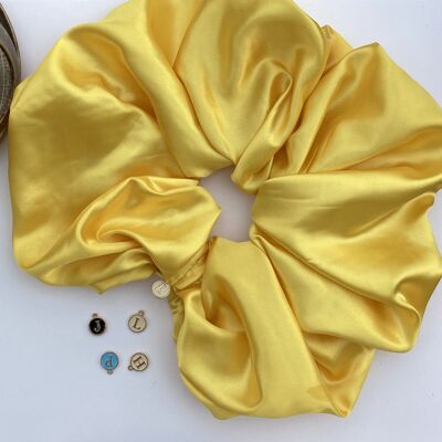 Yellow Satin Hair Scrunchies - giant