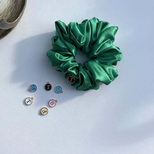 Green Satin Hair Scrunchies - medium